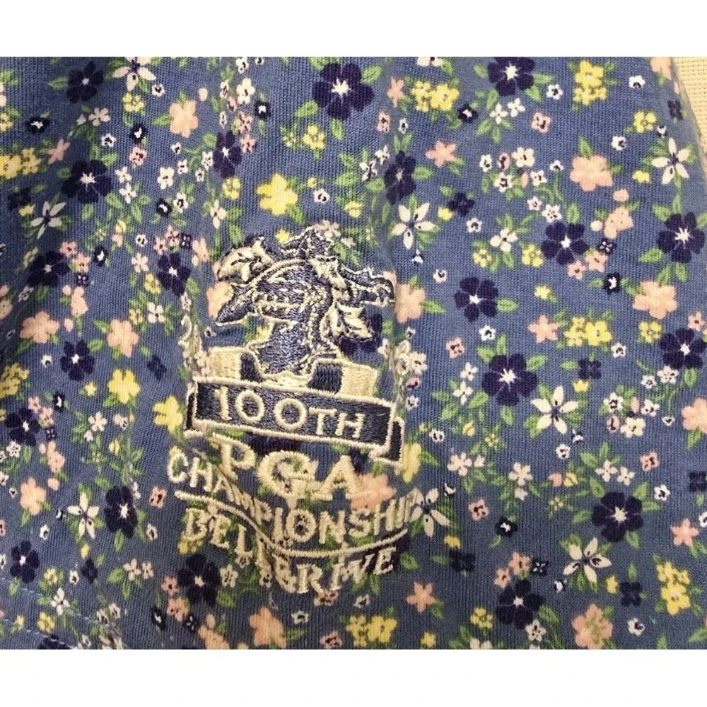 Polo Golf Ralph Lauren Blue Floral Short Sleeve Cotton Polo Mens Large PGA Champ